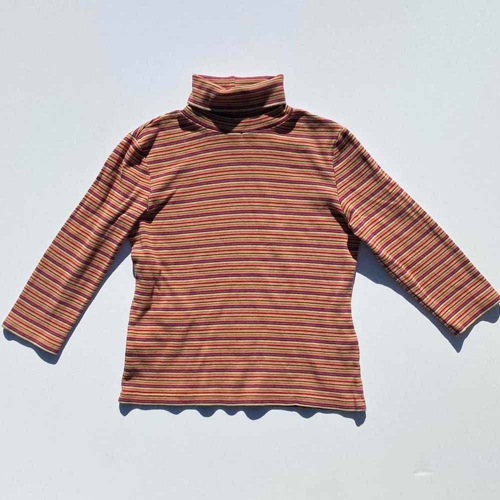 Orange Stripe Turtleneck Top Women's Size 11, Large Y2K 90s 2000s Vintage Casual